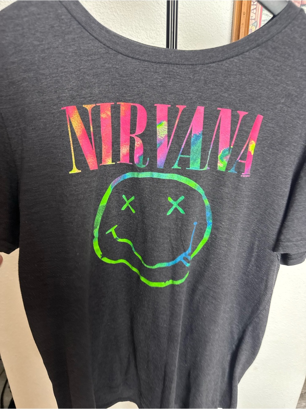 NIRVANA Black Tee with Neon Tie-Dye Logo size XXL